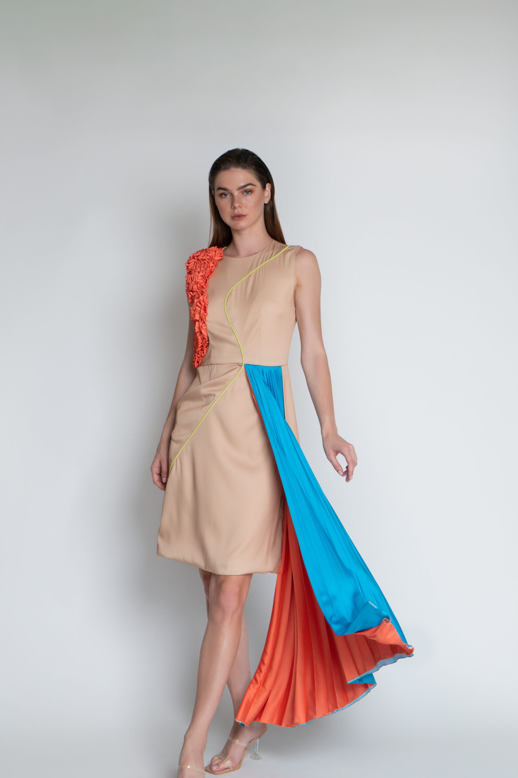 Pleated Color Block Dress